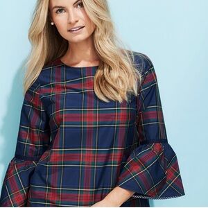 Vineyard Vines - Womens Jolly Red Blue Plaid Bell Sleeve Top Size 12